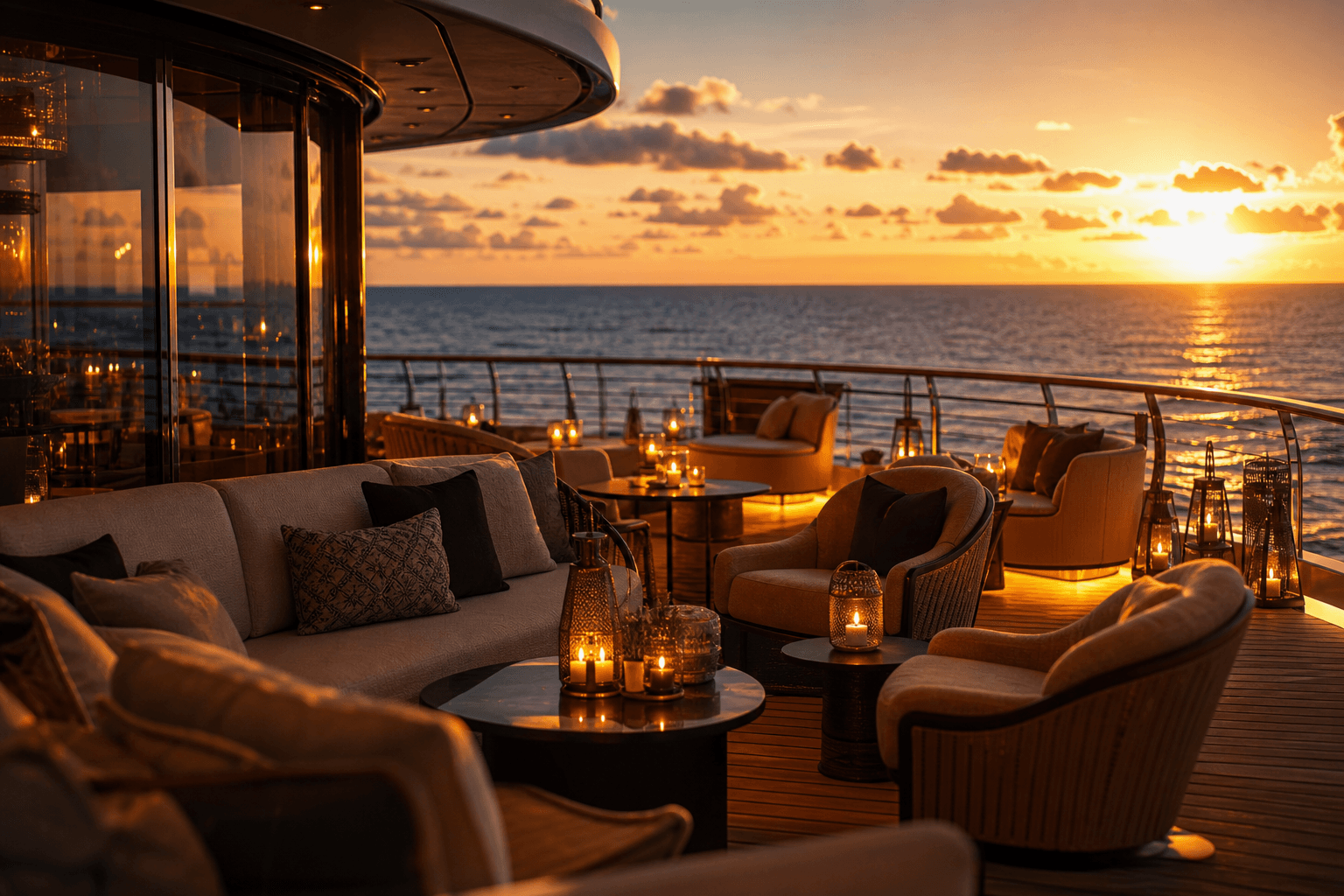 Cruise ship lounge at sunset